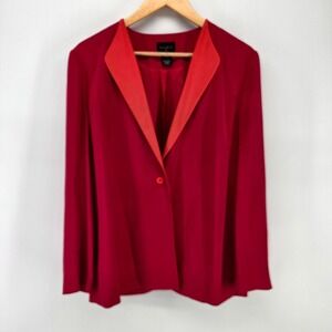 Studio G Blazer Women 14 Red Silk Shawl Lapel Single Button Professional‎ Jacket